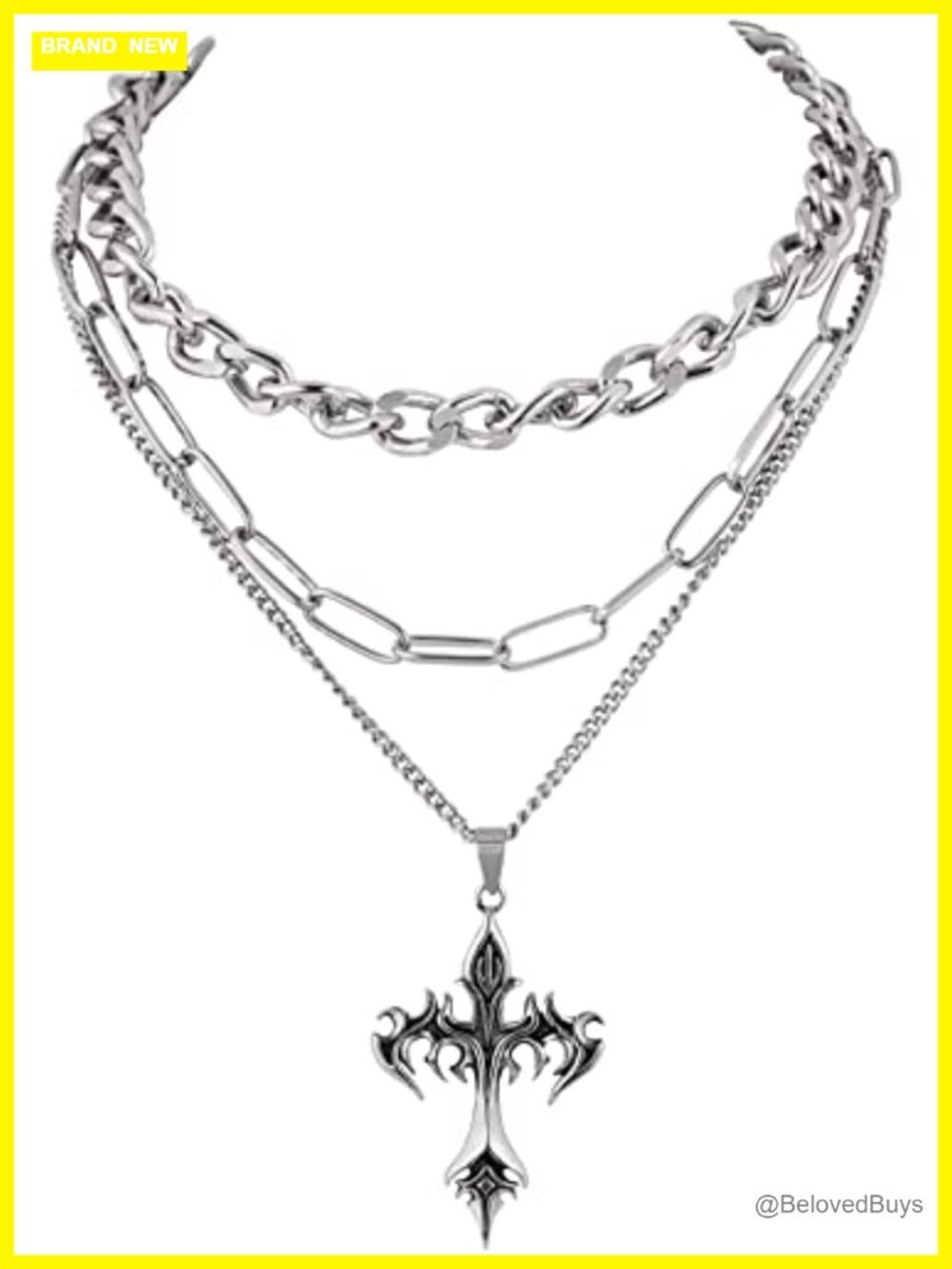 Layered Cross Choker Necklace Stainless Steel Zinc Alloy Goth Grunge